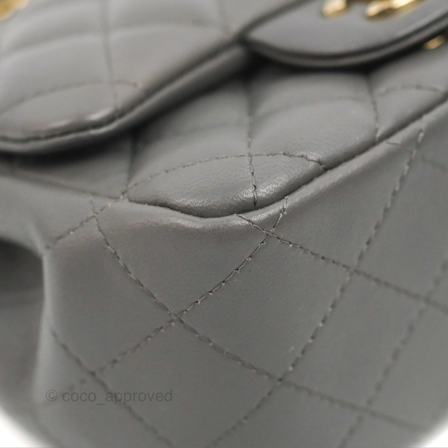 Chanel Quilted Mini Square Grey Lambskin Gold Hardware