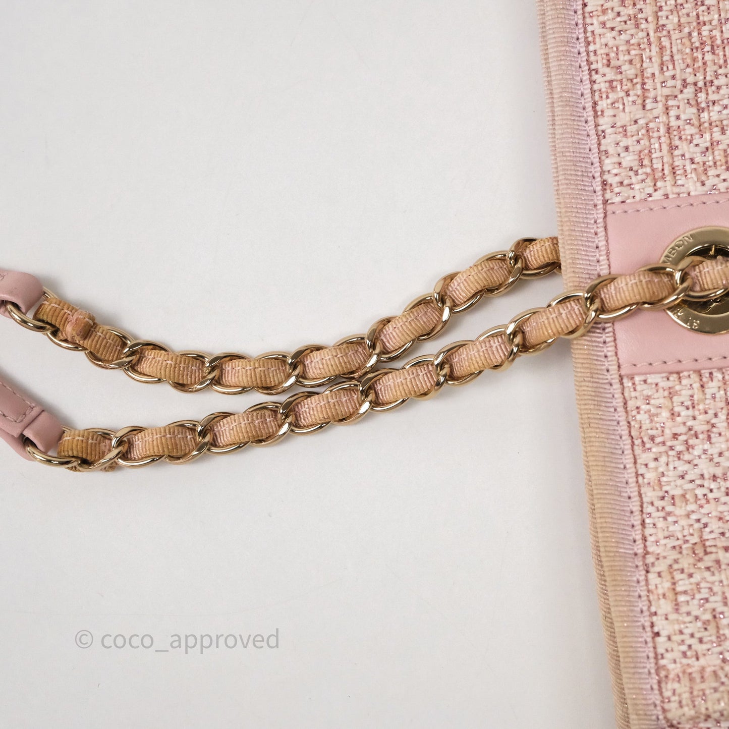 Chanel Medium Deauville Pink Glitter Raffia Gold Hardware