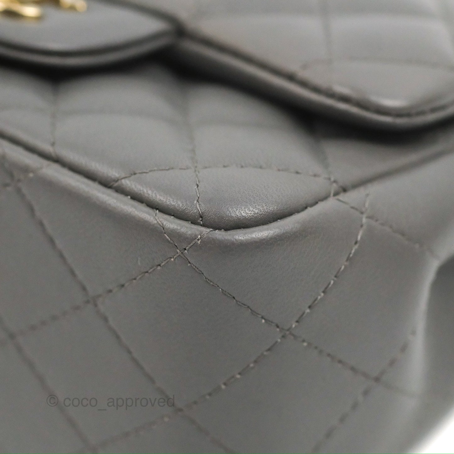 Chanel Quilted Mini Square Grey Lambskin Gold Hardware