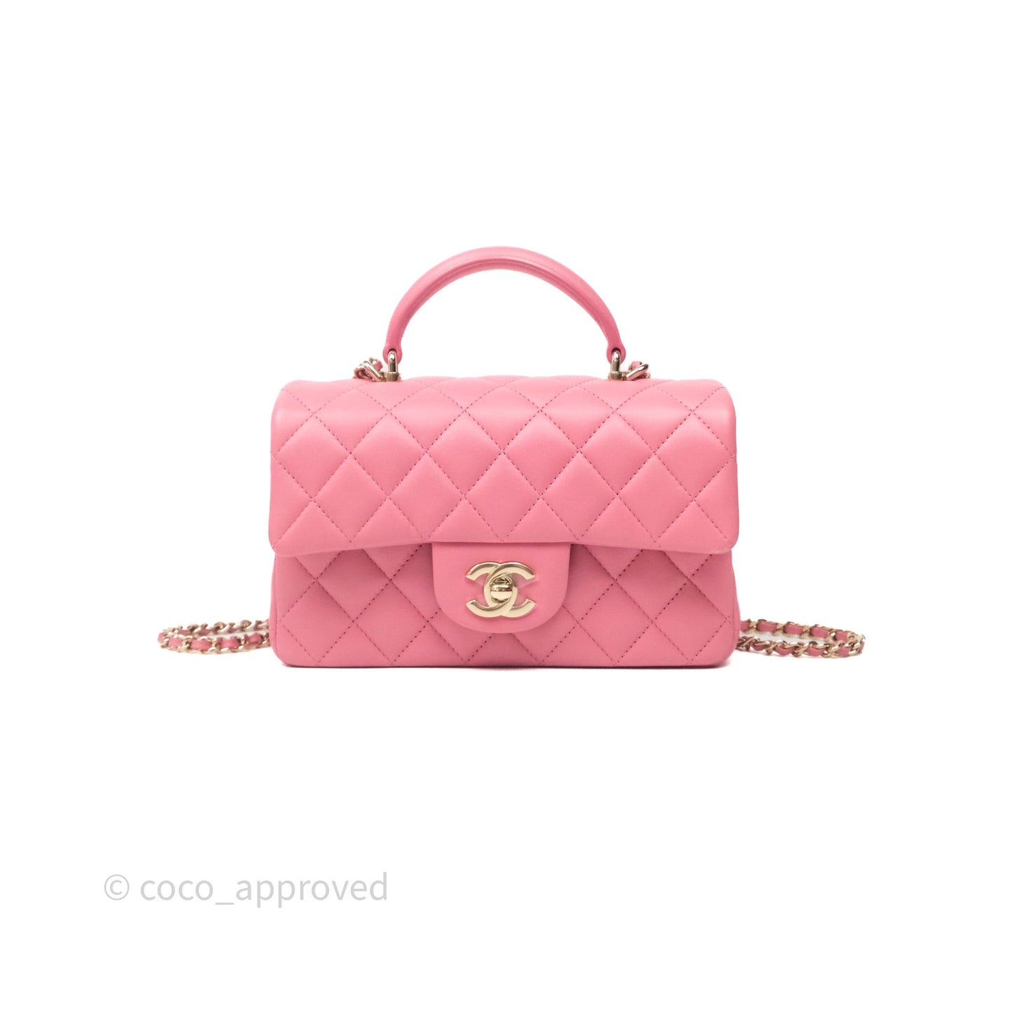 Chanel Top Handle Mini Rectangular Flap Pink Lambskin Gold Hardware