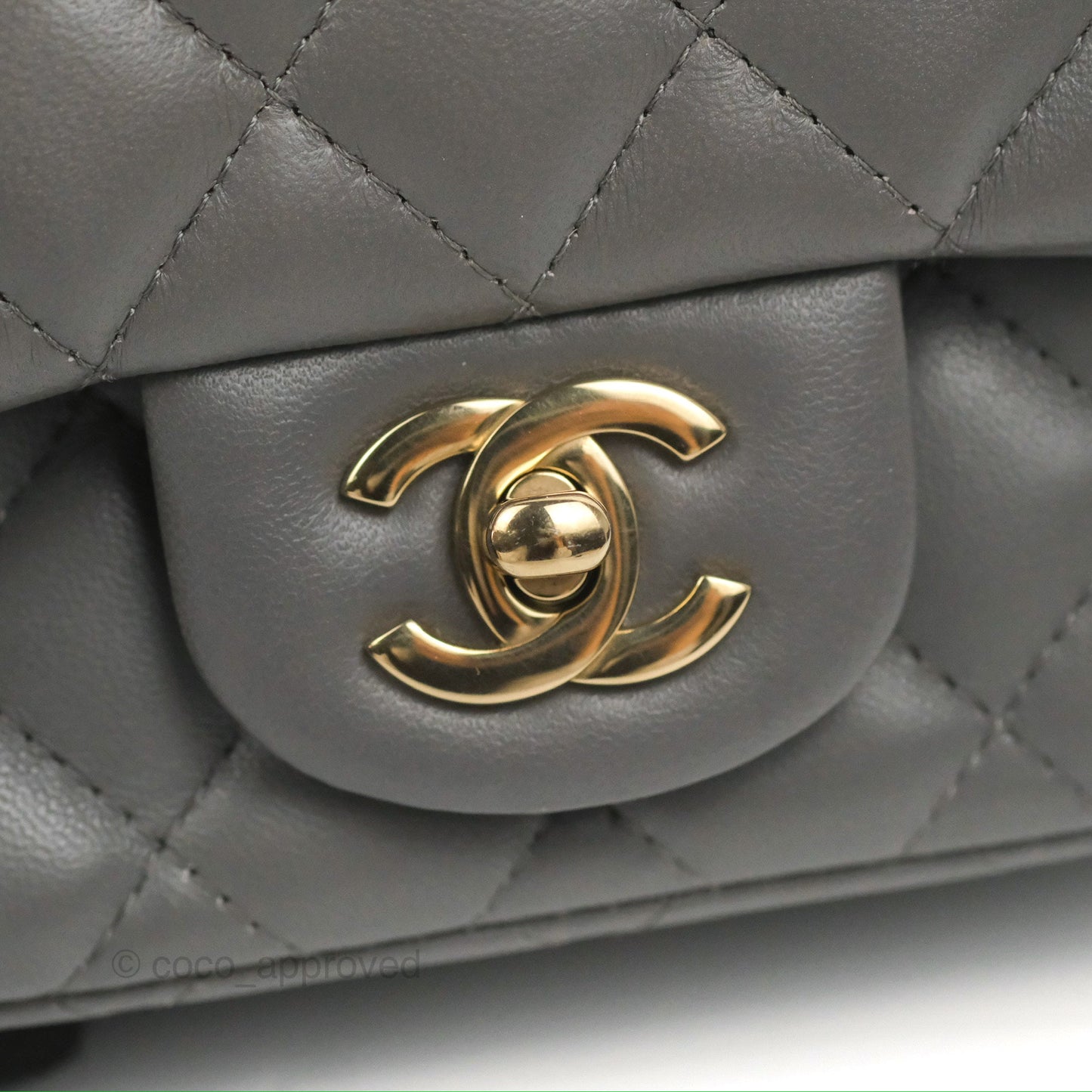 Chanel Quilted Mini Square Grey Lambskin Gold Hardware