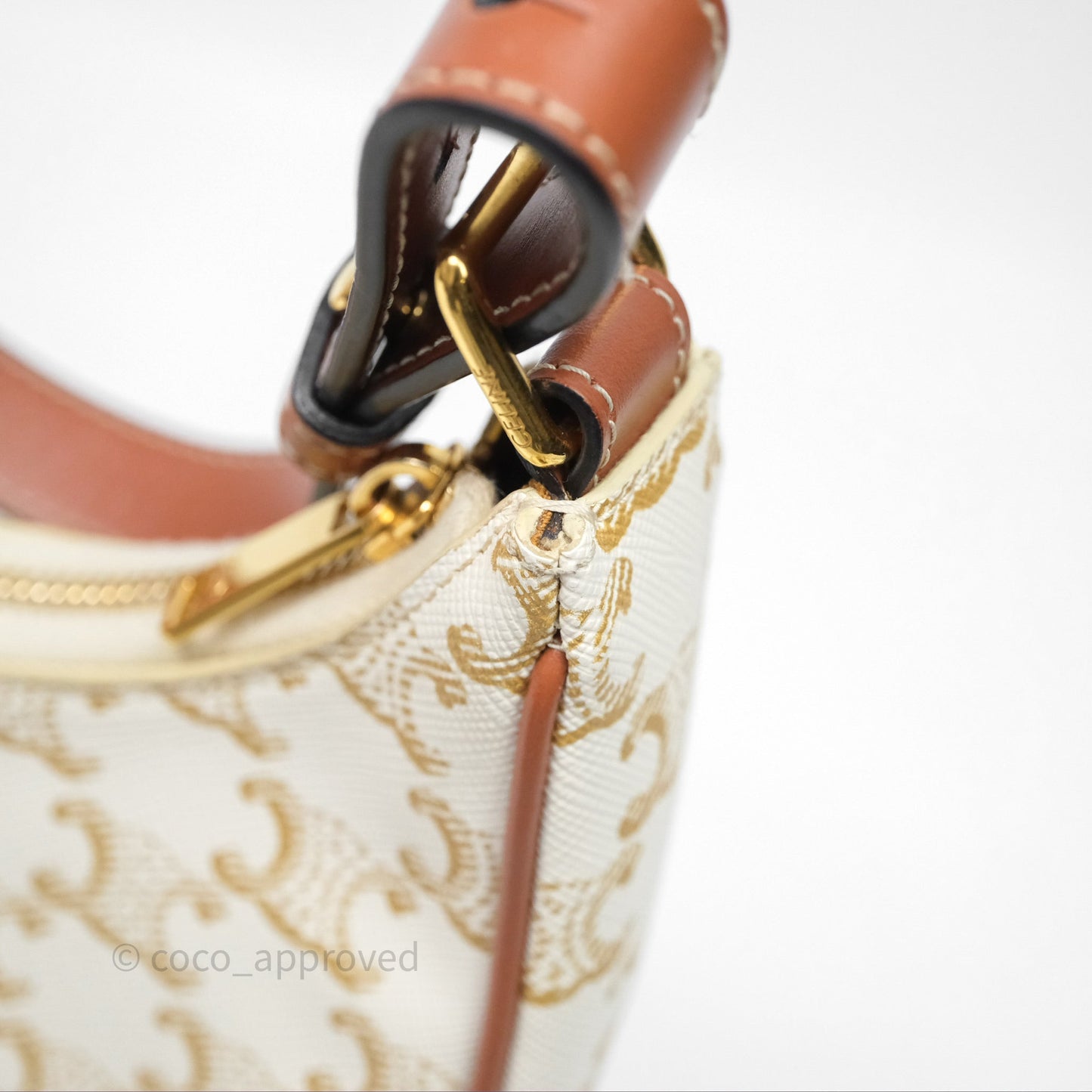 Celine Ava Bag In Triomphe Canvas Calfskin White