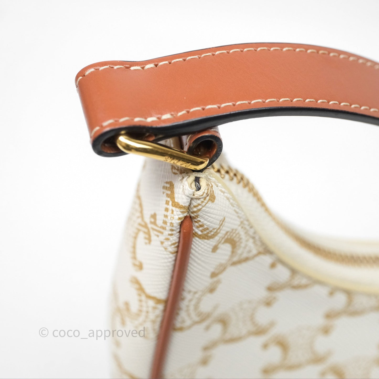 Celine Ava Bag In Triomphe Canvas Calfskin White