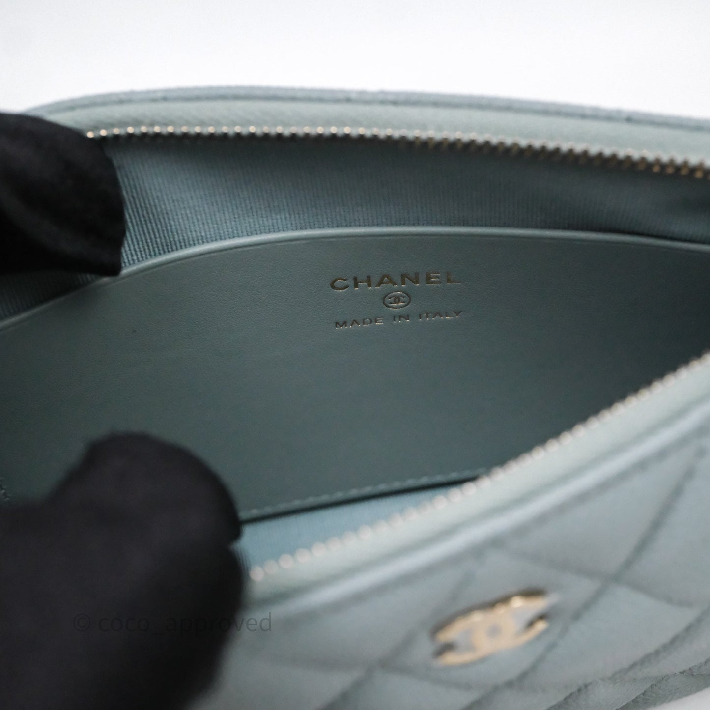Chanel Clutch on Chain Tiffany Green Caviar Gold Hardware