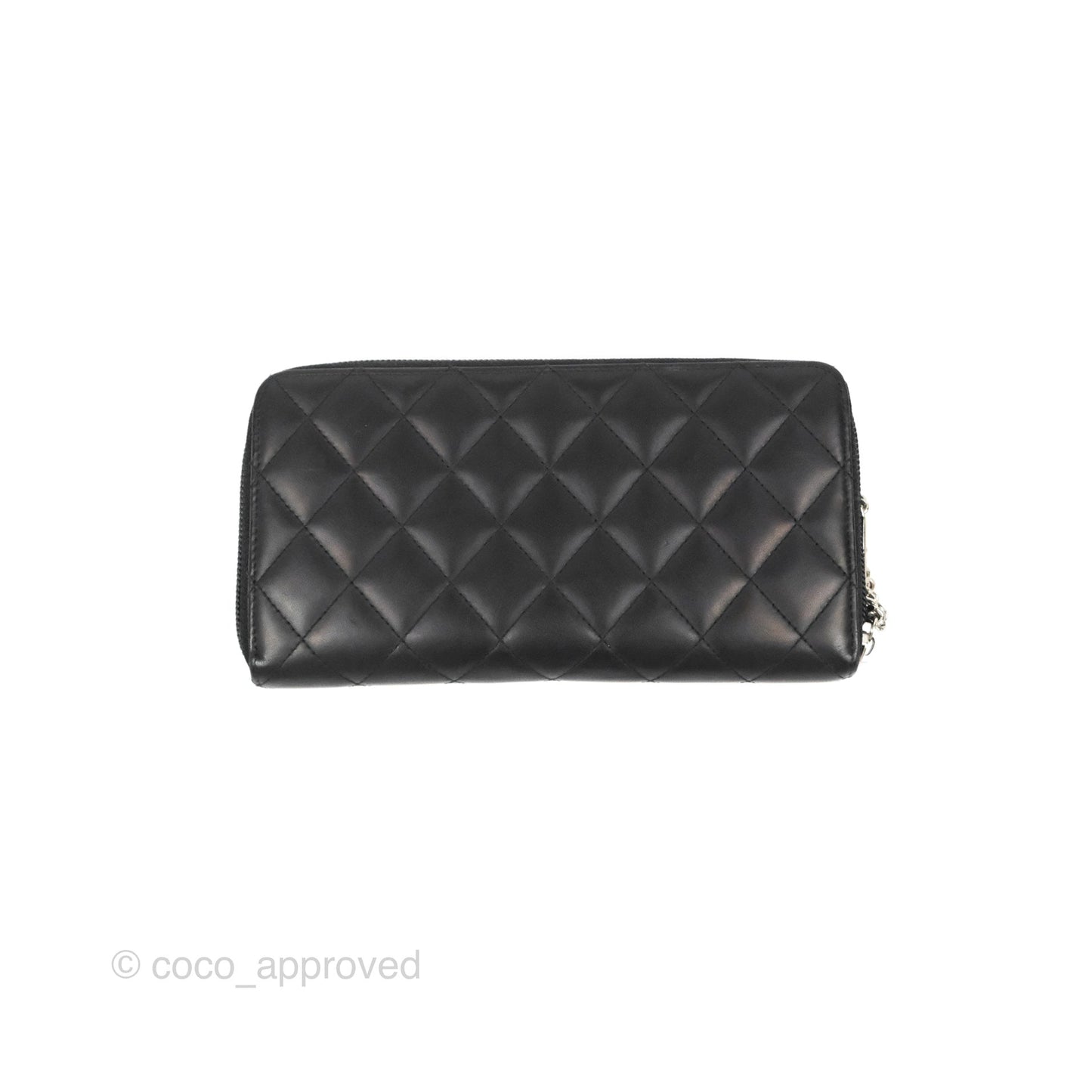 Chanel Quilted Cambon Yen Zip Long Wallet Black Calfskin Silver Hardware