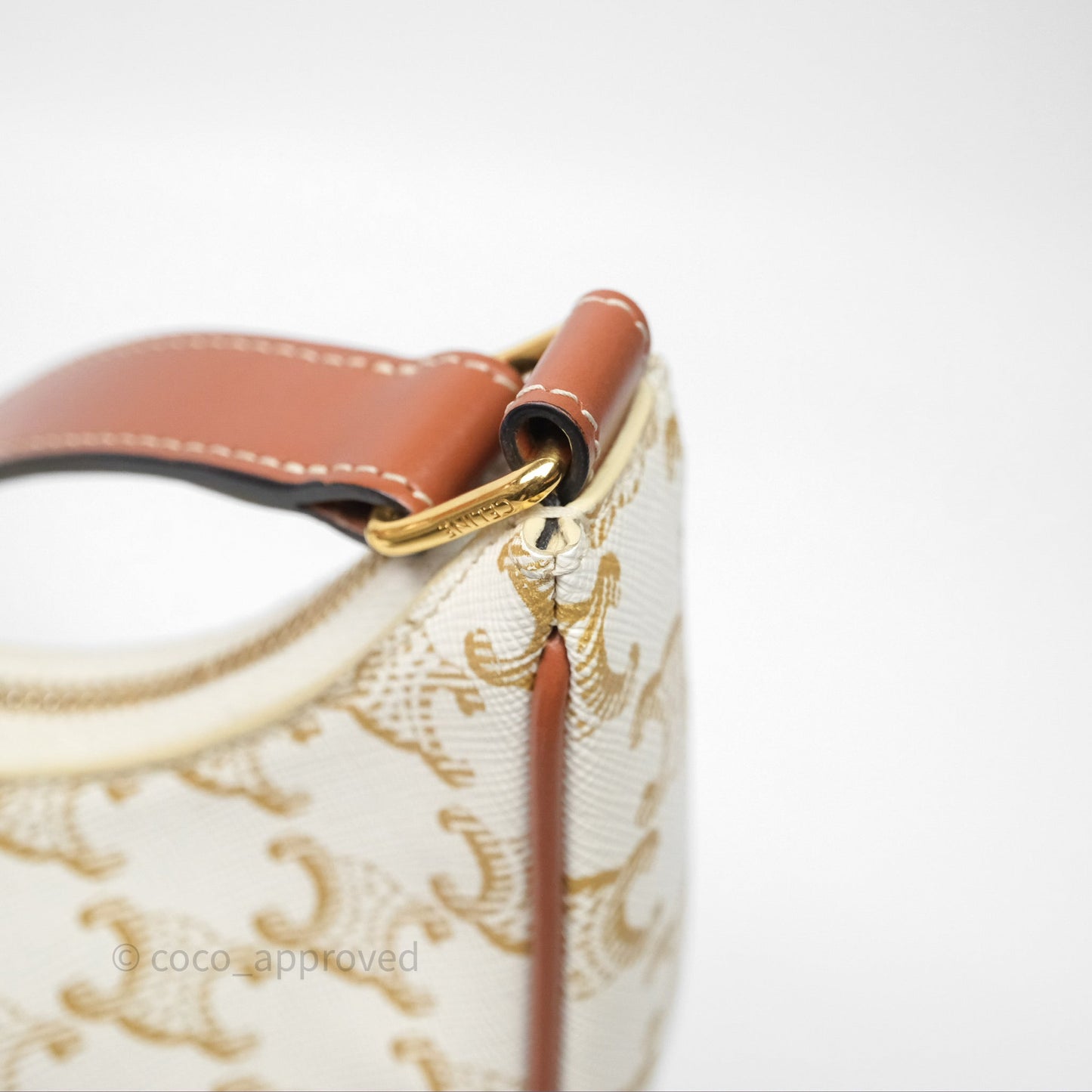 Celine Ava Bag In Triomphe Canvas Calfskin White