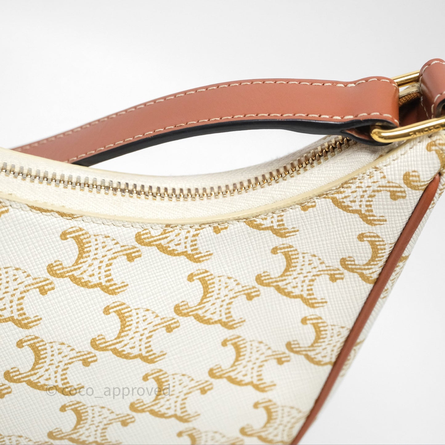 Celine Ava Bag In Triomphe Canvas Calfskin White