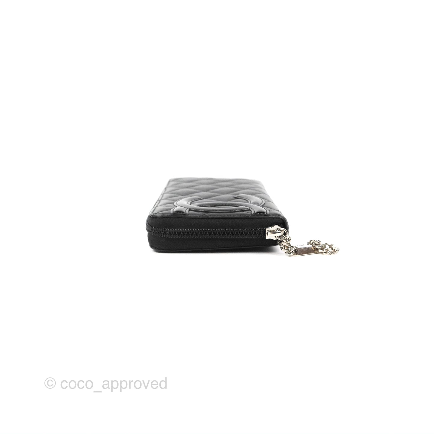 Chanel Quilted Cambon Yen Zip Long Wallet Black Calfskin Silver Hardware