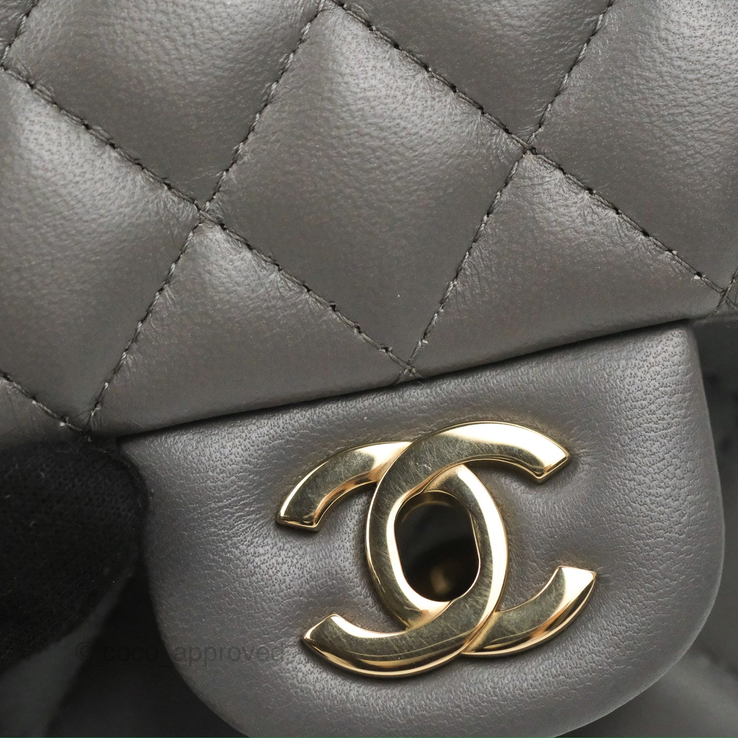 Chanel Quilted Mini Square Grey Lambskin Gold Hardware