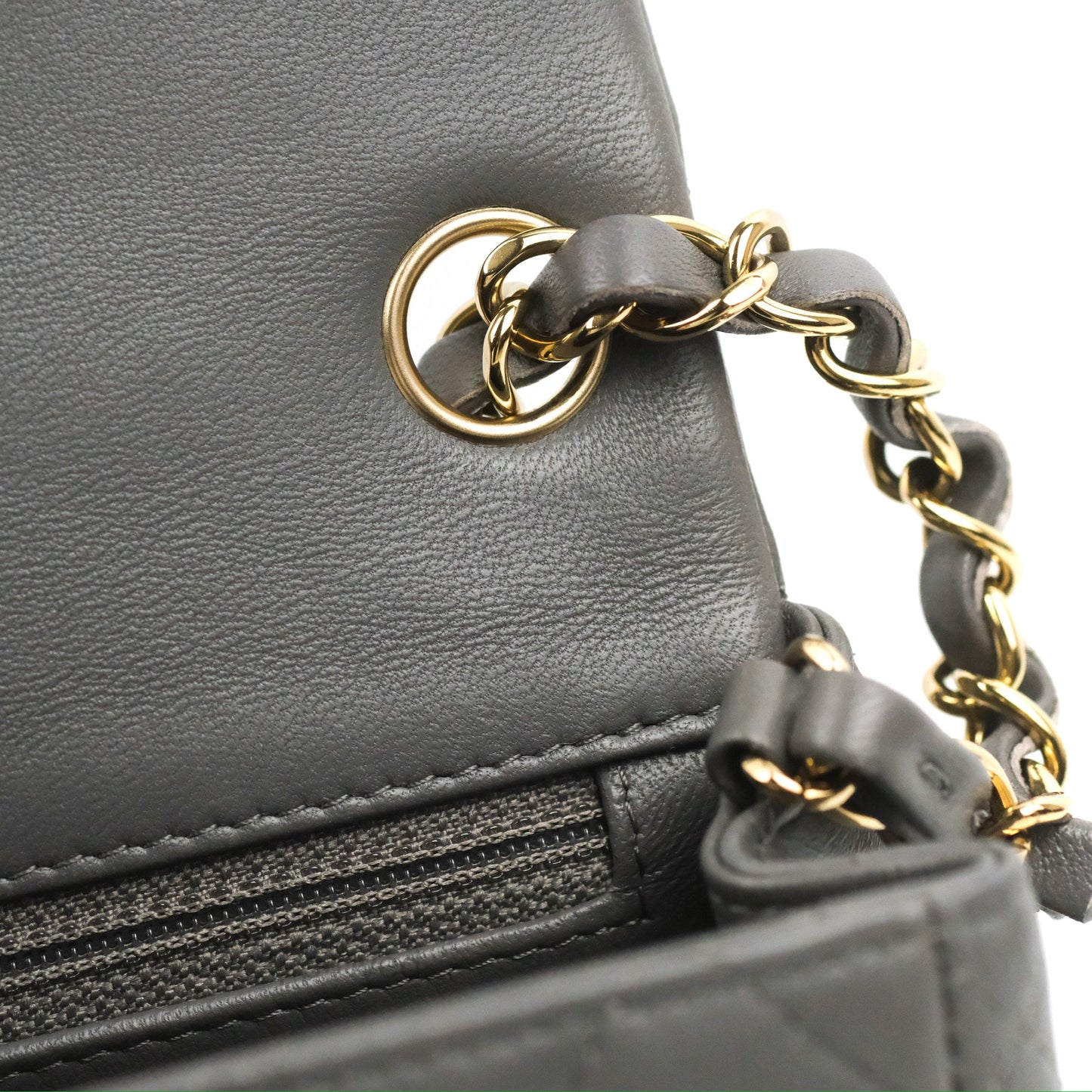 Chanel Quilted Mini Square Grey Lambskin Gold Hardware