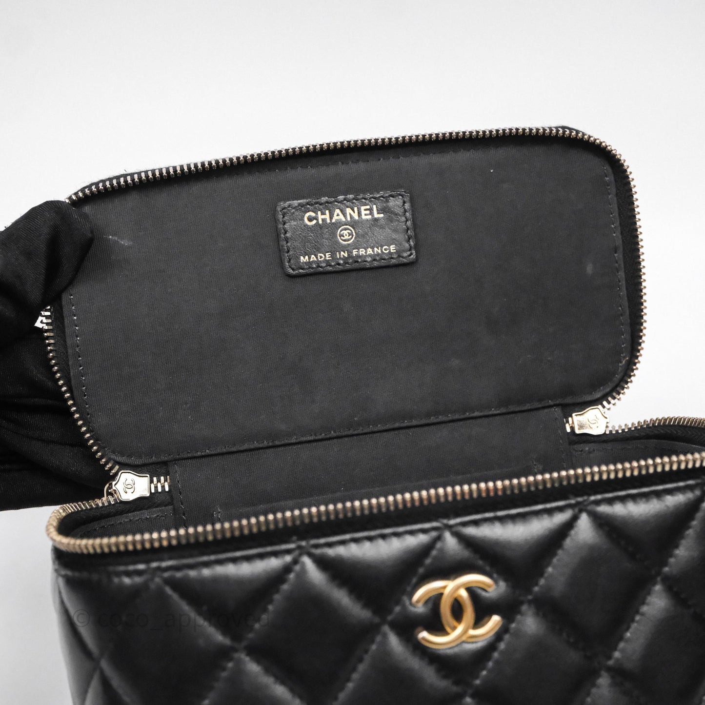 Chanel Vanity Rectangular Top Handle Black Lambskin Gold Hardware