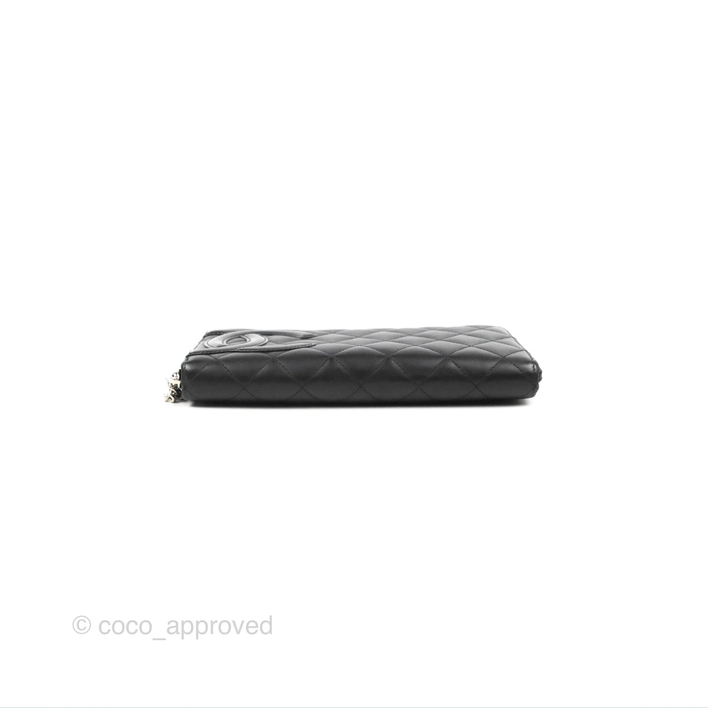 Chanel Quilted Cambon Yen Zip Long Wallet Black Calfskin Silver Hardware