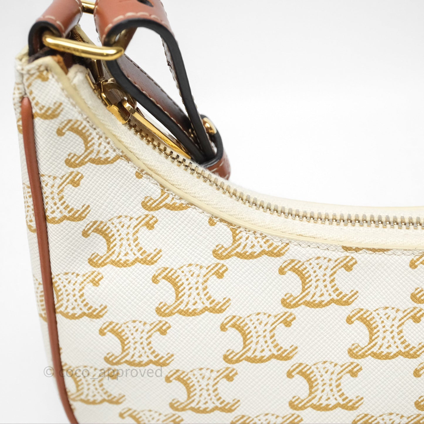 Celine Ava Bag In Triomphe Canvas Calfskin White