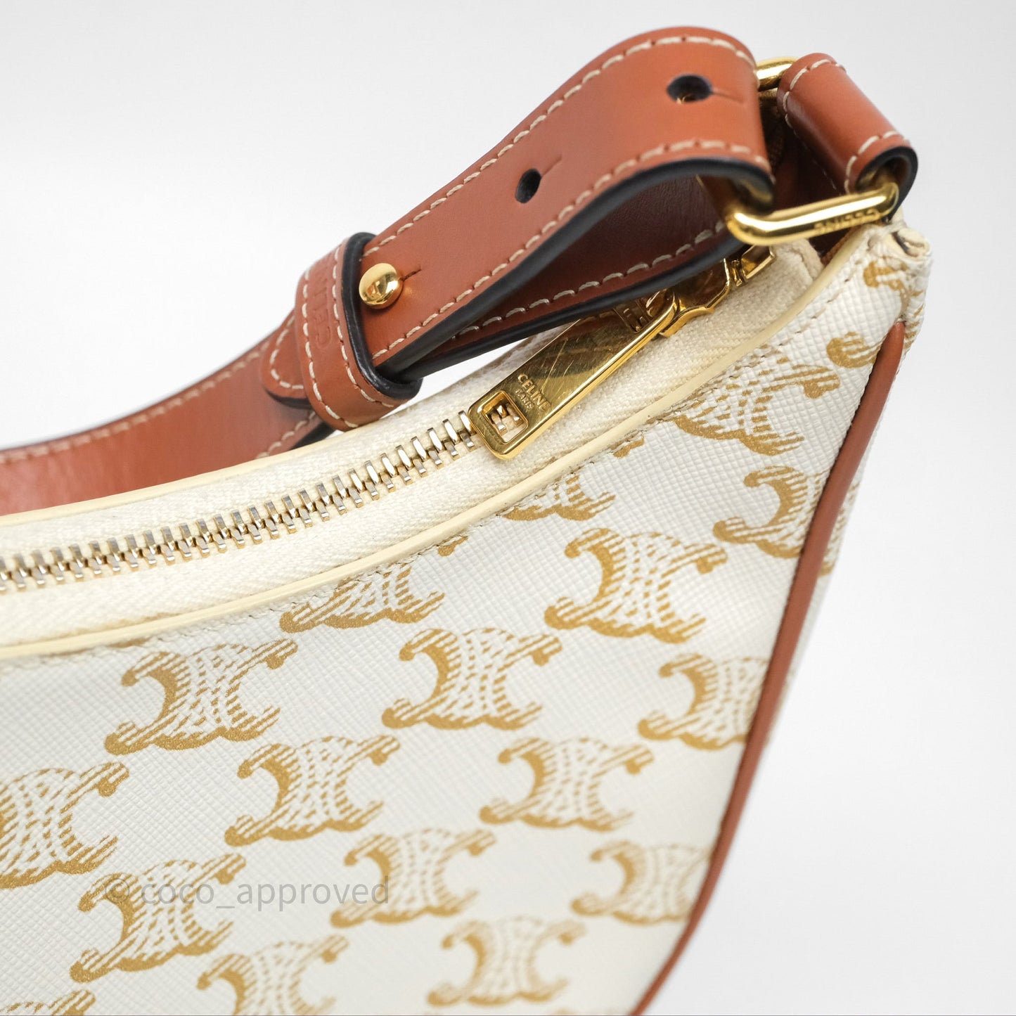 Celine Ava Bag In Triomphe Canvas Calfskin White