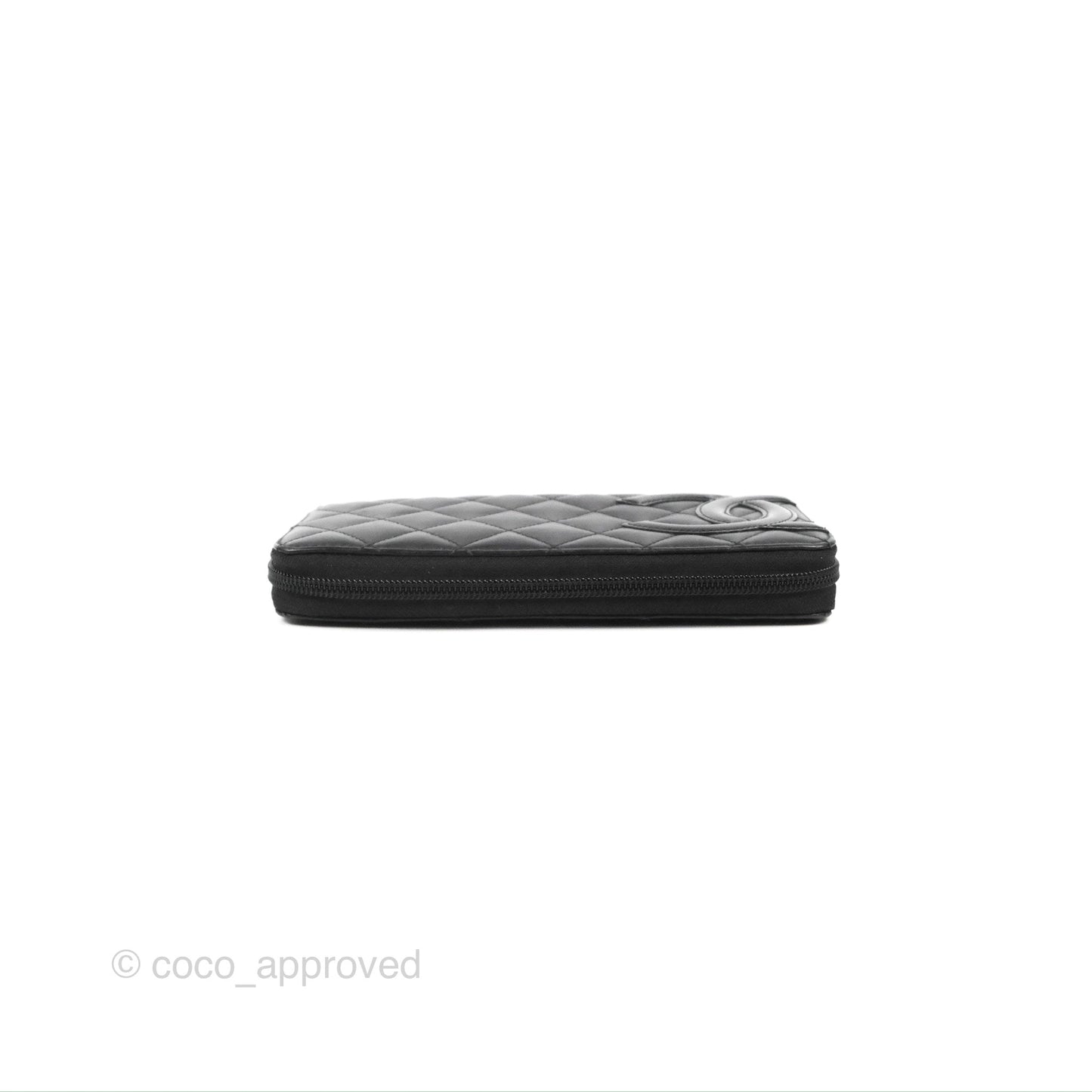 Chanel Quilted Cambon Yen Zip Long Wallet Black Calfskin Silver Hardware
