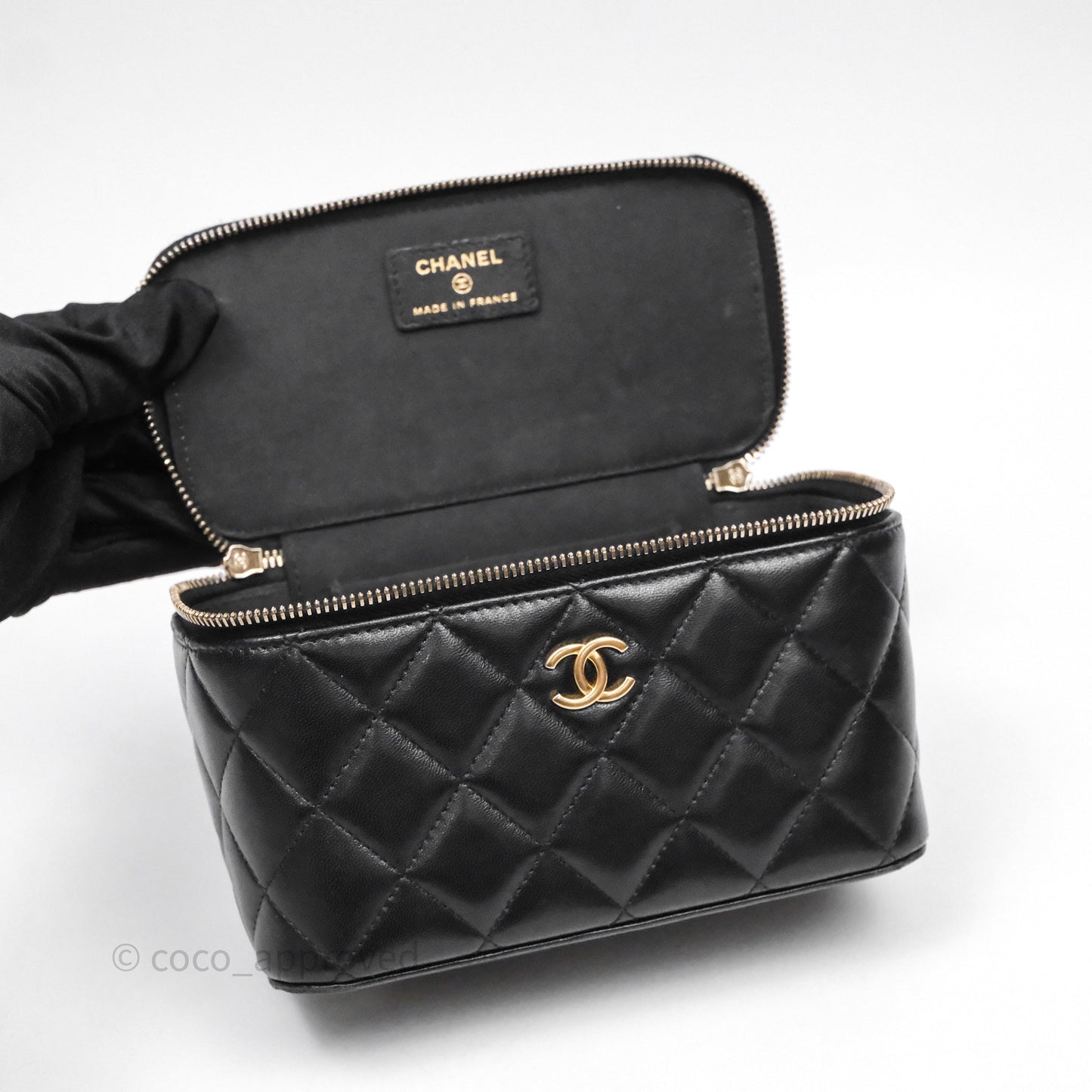 Chanel Vanity Rectangular Top Handle Black Lambskin Gold Hardware