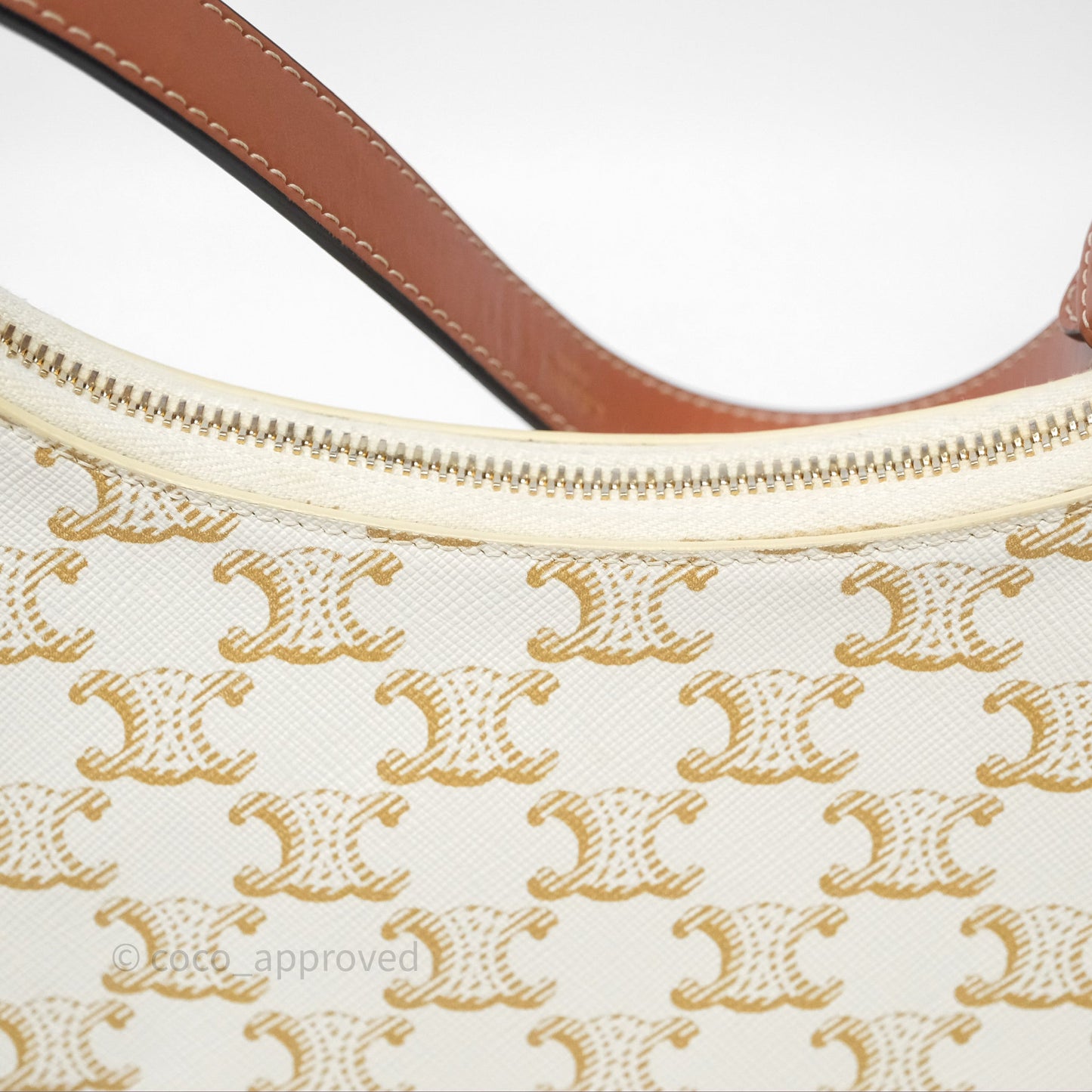 Celine Ava Bag In Triomphe Canvas Calfskin White