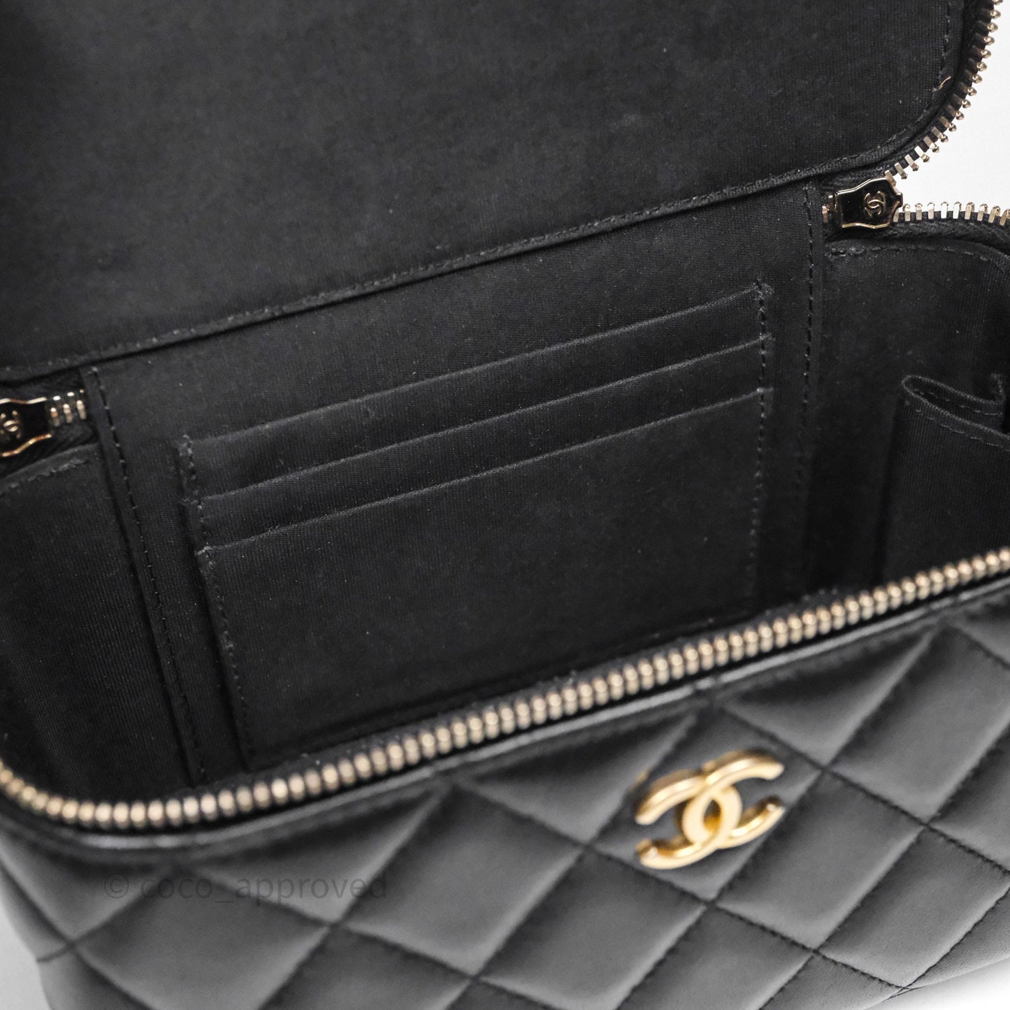 Chanel Vanity Rectangular Top Handle Black Lambskin Gold Hardware