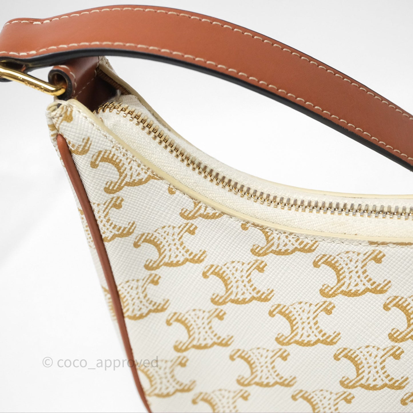 Celine Ava Bag In Triomphe Canvas Calfskin White