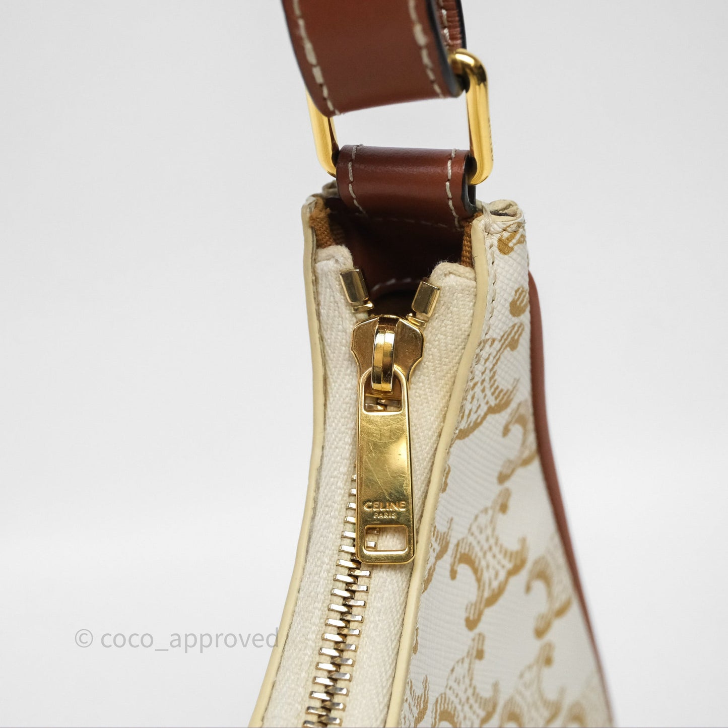 Celine Ava Bag In Triomphe Canvas Calfskin White