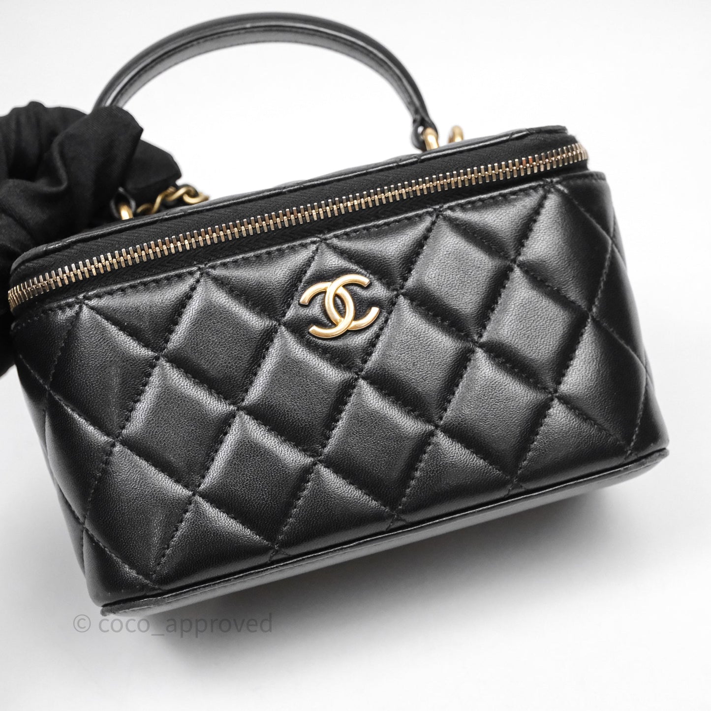 Chanel Vanity Rectangular Top Handle Black Lambskin Gold Hardware