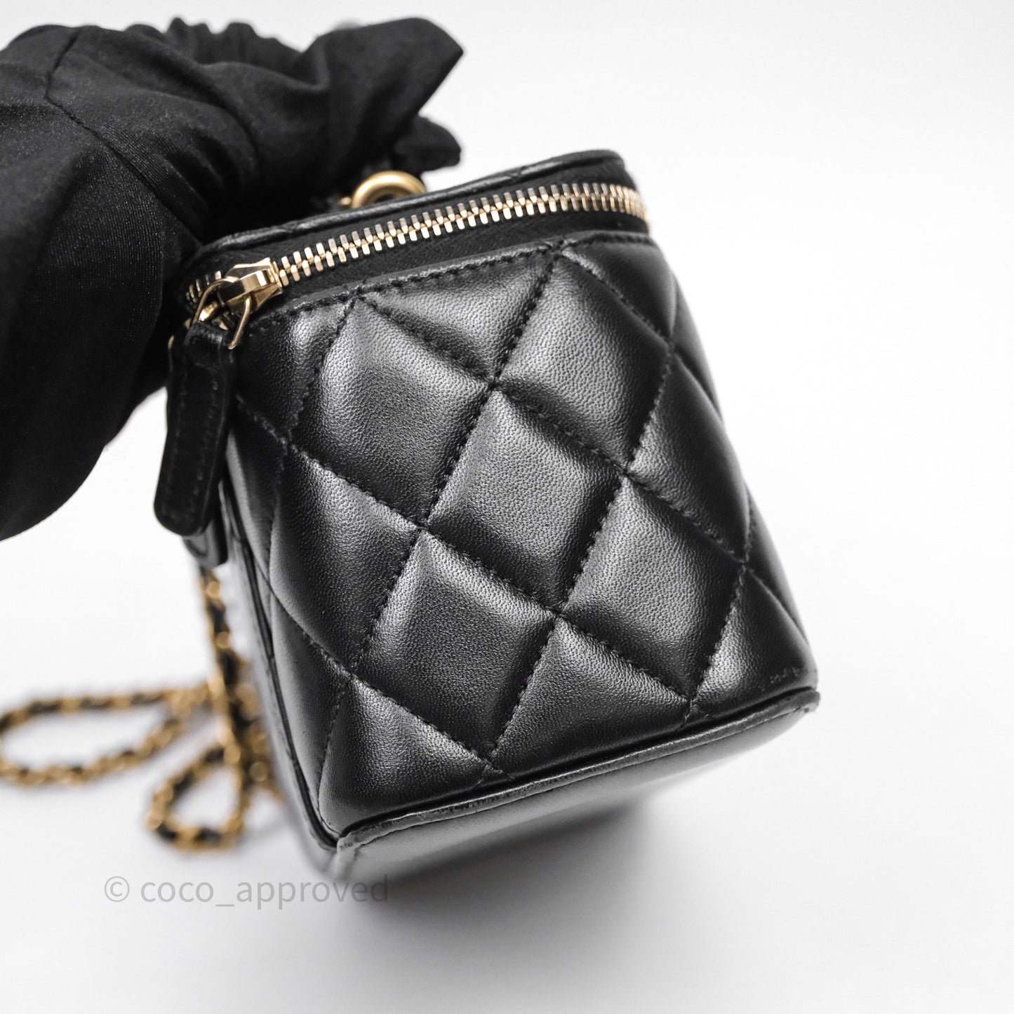 Chanel Vanity Rectangular Top Handle Black Lambskin Gold Hardware