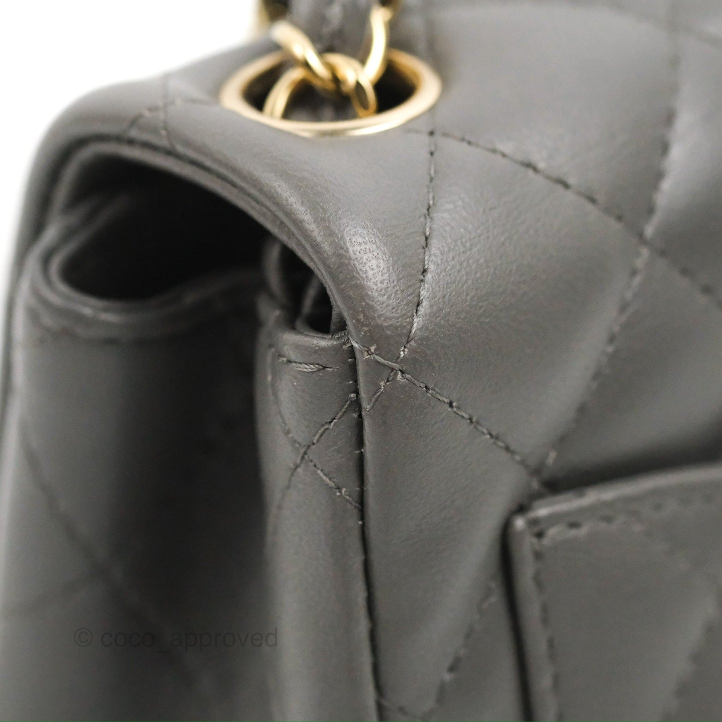 Chanel Quilted Mini Square Grey Lambskin Gold Hardware