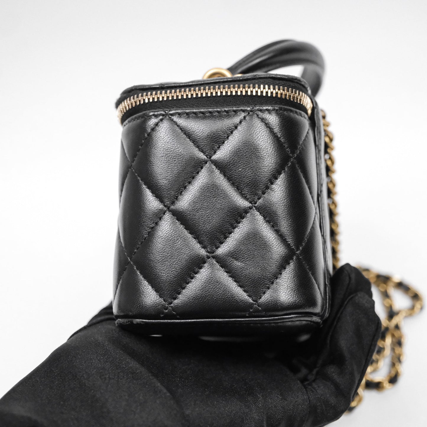 Chanel Vanity Rectangular Top Handle Black Lambskin Gold Hardware