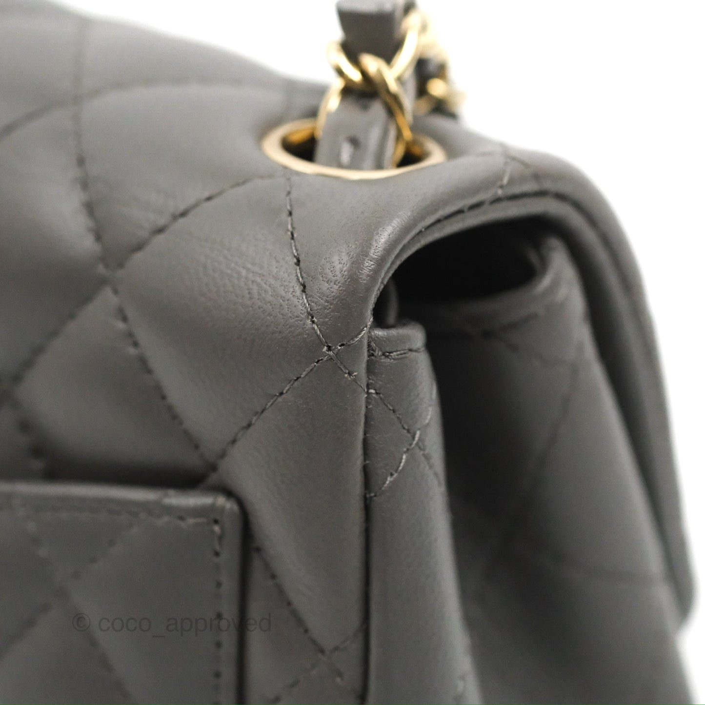 Chanel Quilted Mini Square Grey Lambskin Gold Hardware