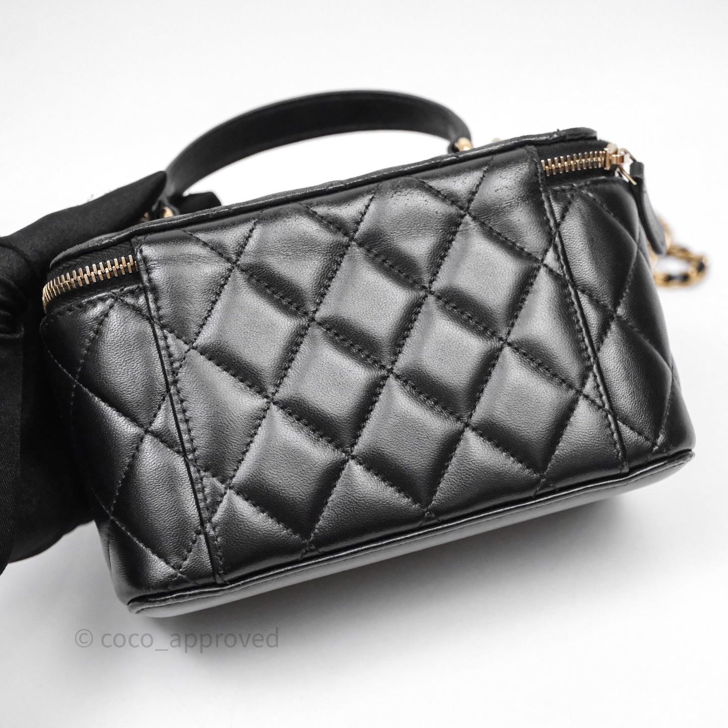 Chanel Vanity Rectangular Top Handle Black Lambskin Gold Hardware