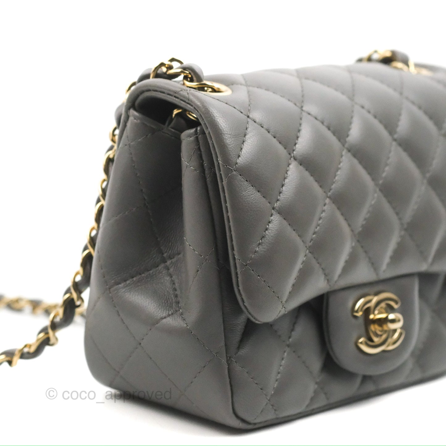 Chanel Quilted Mini Square Grey Lambskin Gold Hardware