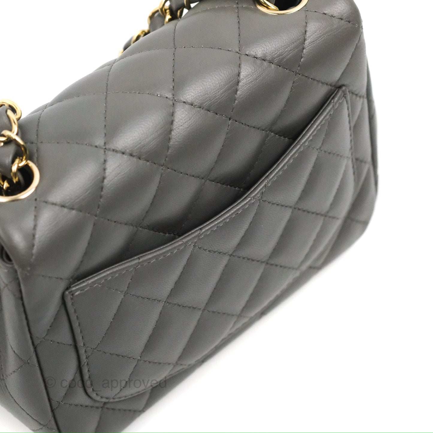 Chanel Quilted Mini Square Grey Lambskin Gold Hardware