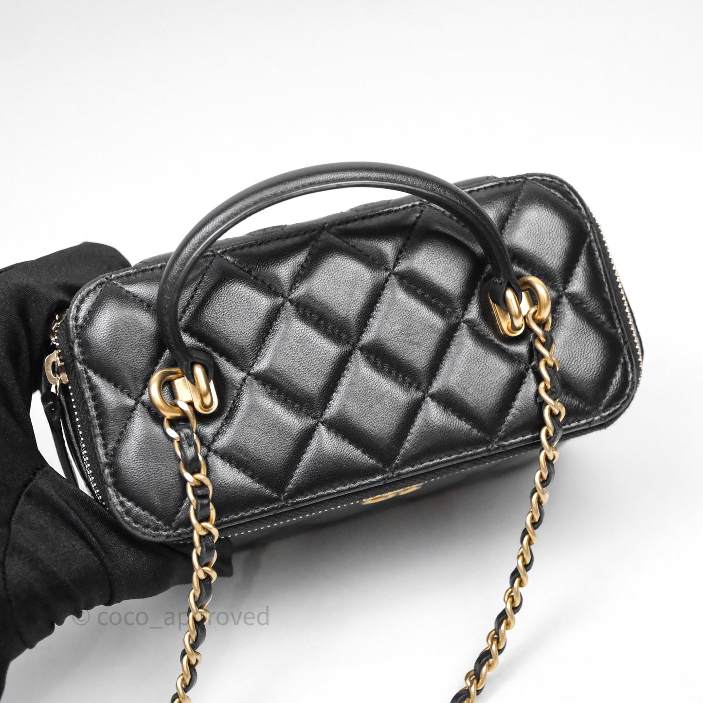 Chanel Vanity Rectangular Top Handle Black Lambskin Gold Hardware
