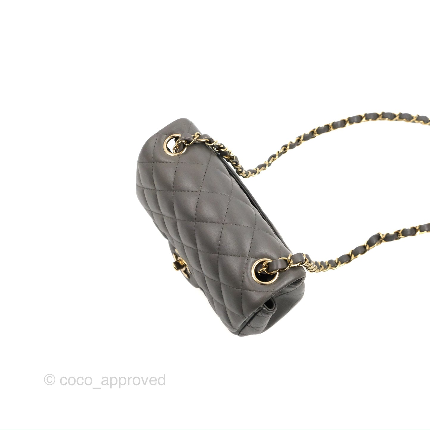 Chanel Quilted Mini Square Grey Lambskin Gold Hardware
