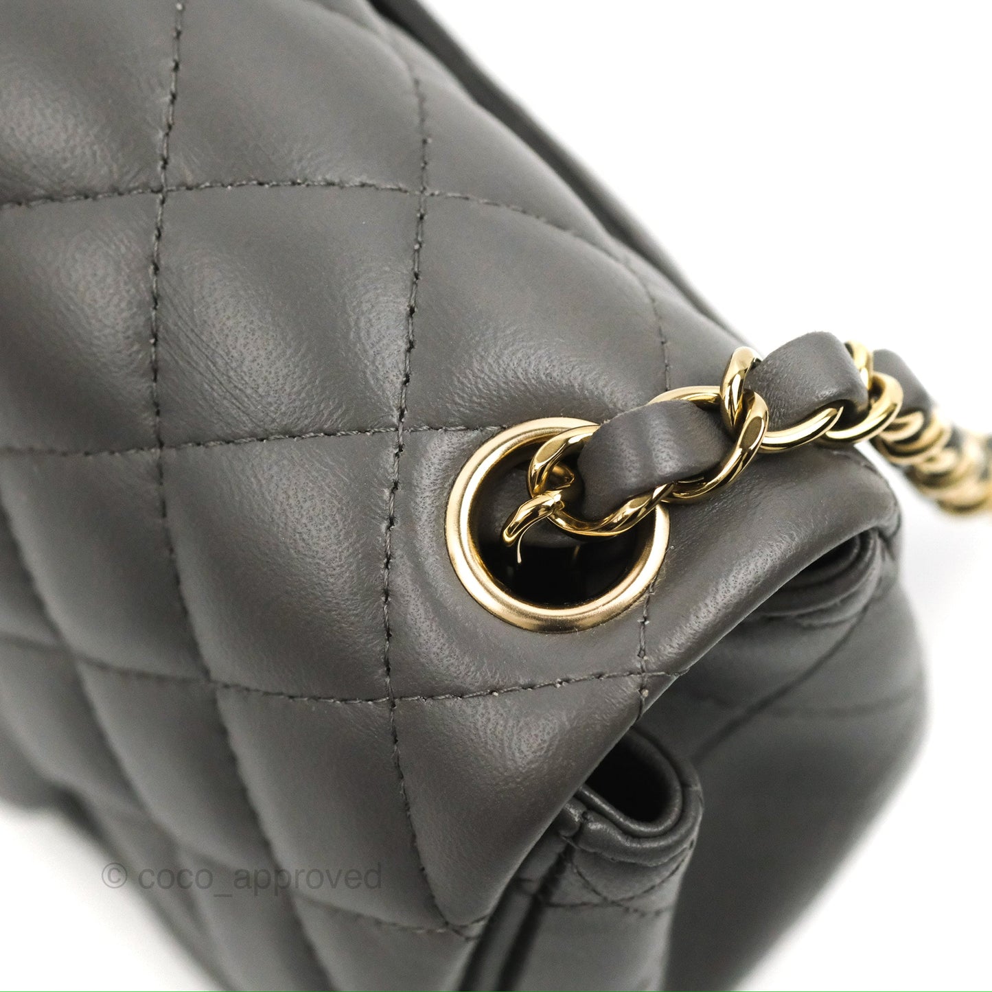 Chanel Quilted Mini Square Grey Lambskin Gold Hardware