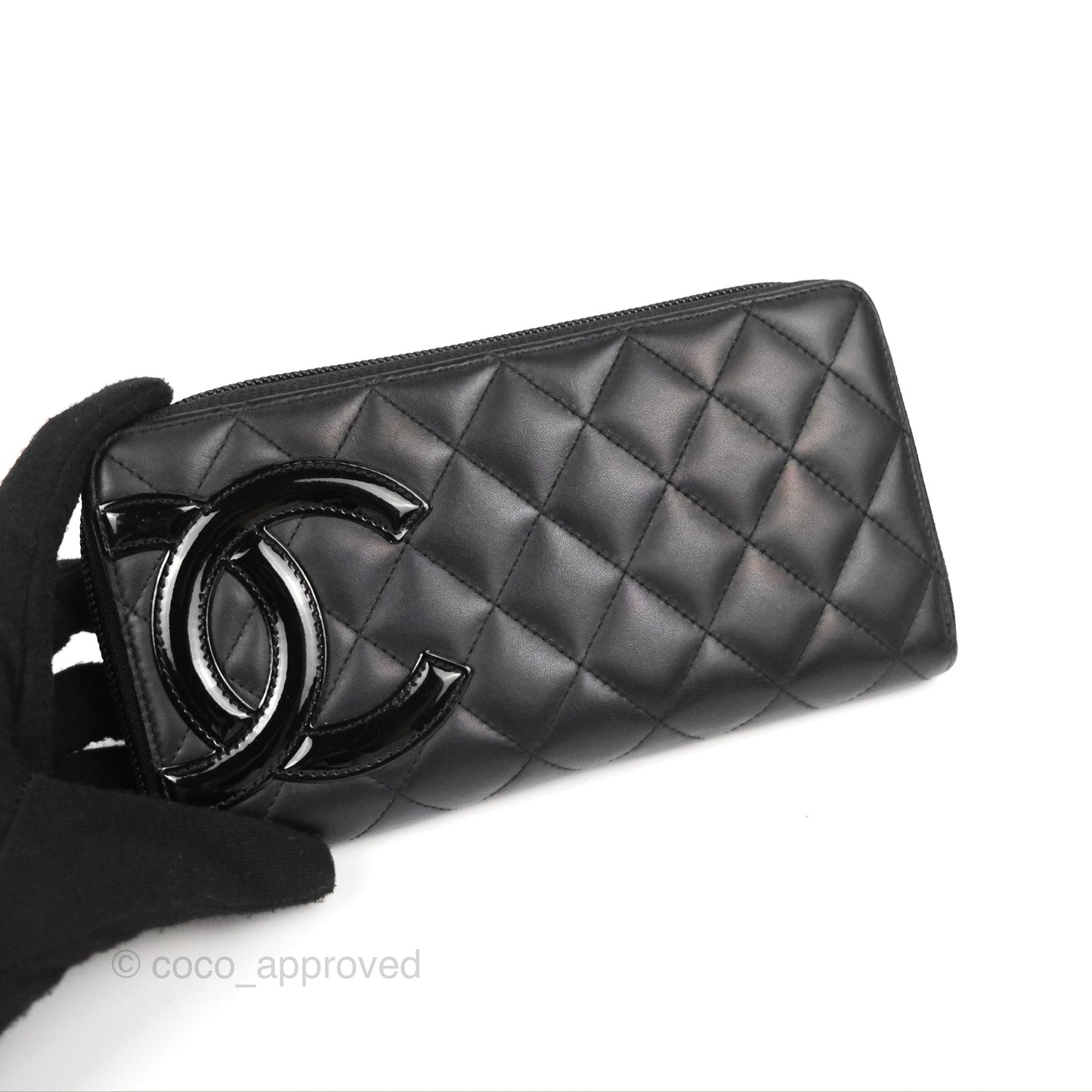 Chanel Quilted Cambon Yen Zip Long Wallet Black Calfskin Silver Hardware