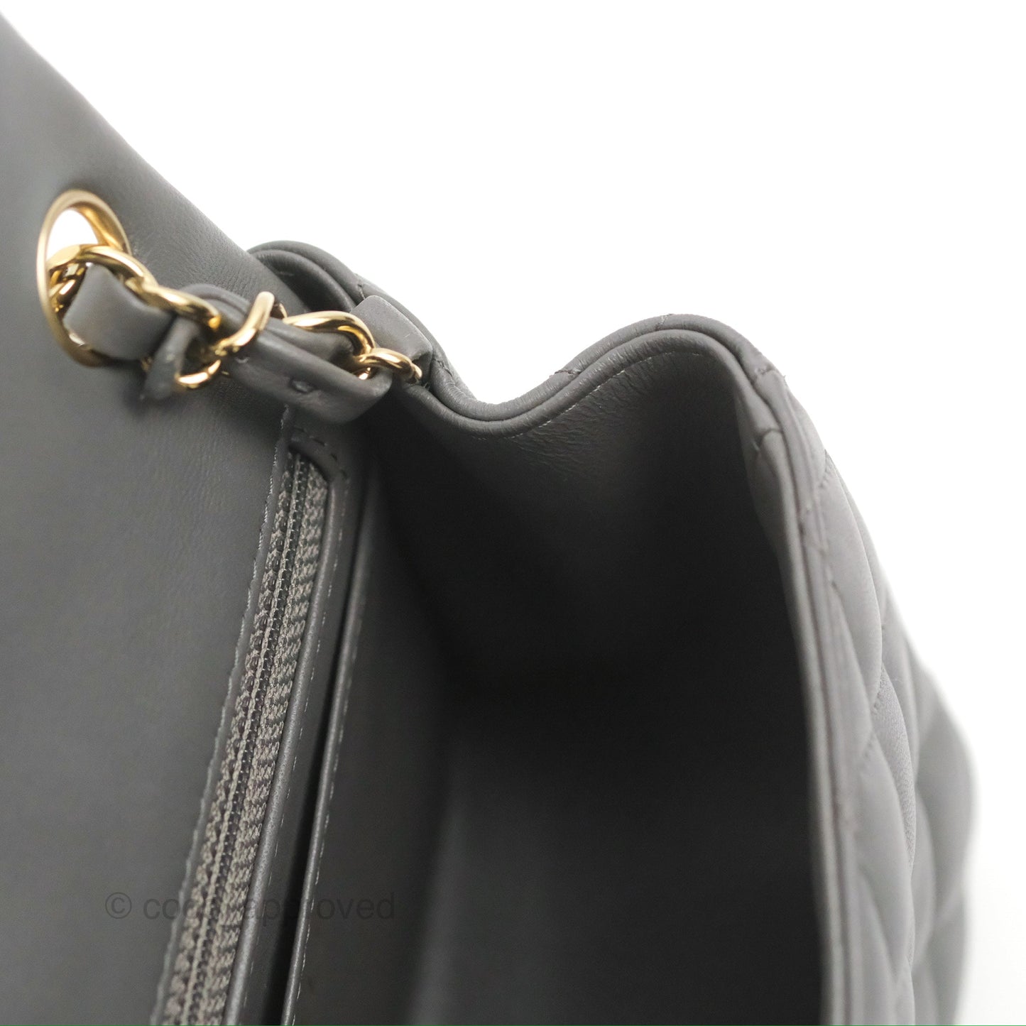 Chanel Quilted Mini Square Grey Lambskin Gold Hardware
