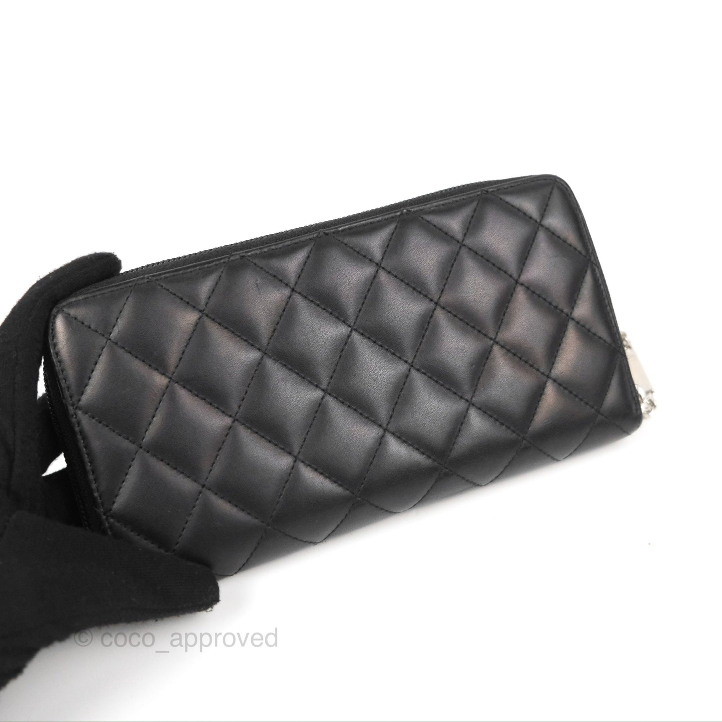 Chanel Quilted Cambon Yen Zip Long Wallet Black Calfskin Silver Hardware