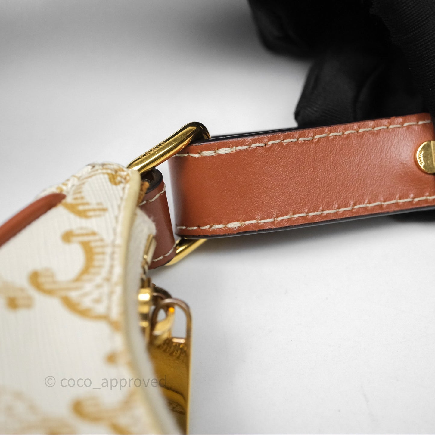 Celine Ava Bag In Triomphe Canvas Calfskin White