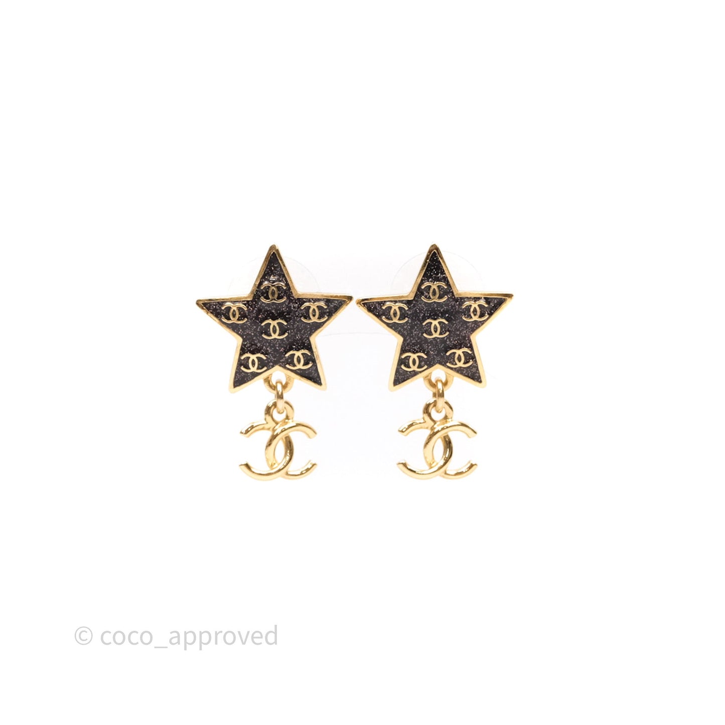 Chanel Star Drop CC Earrings Gold Tone 24C