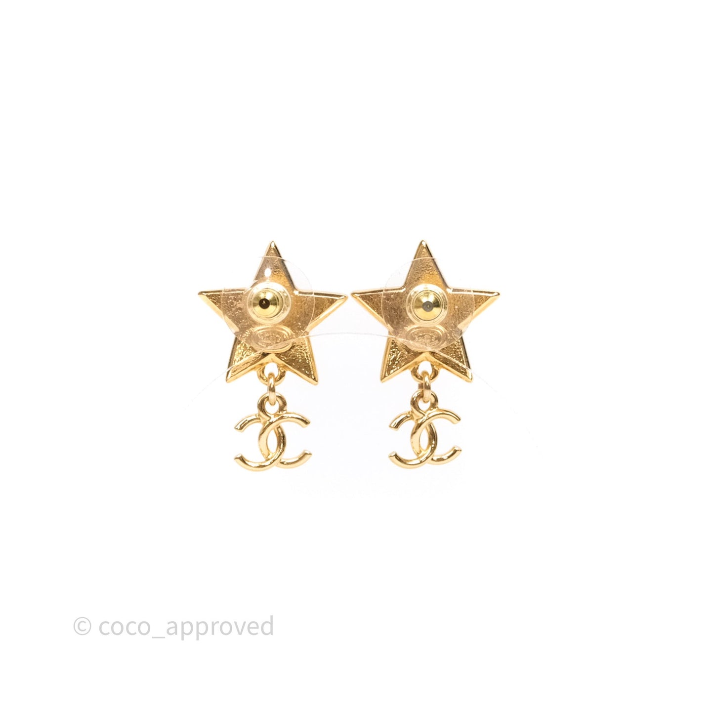 Chanel Star Drop CC Earrings Gold Tone 24C