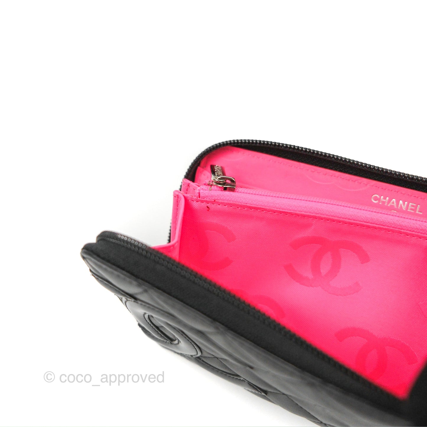Chanel Quilted Cambon Yen Zip Long Wallet Black Calfskin Silver Hardware