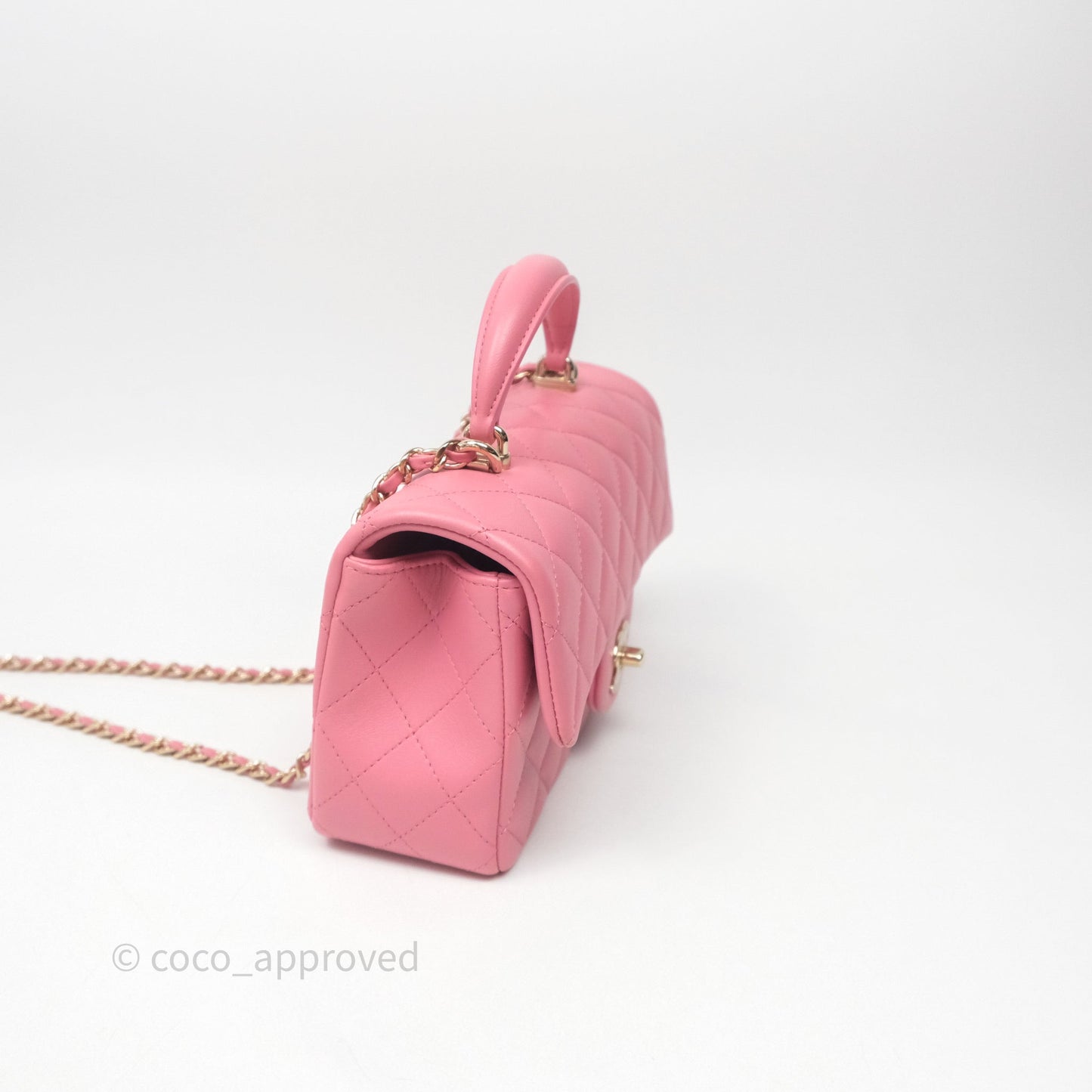 Chanel Top Handle Mini Rectangular Flap Pink Lambskin Gold Hardware