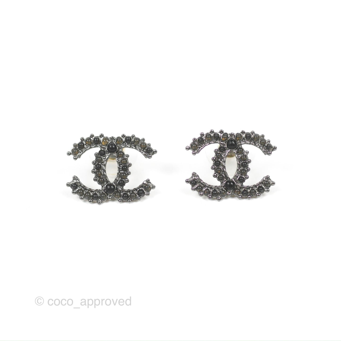 Chanel CC Earrings Gun Metal Tone 14A