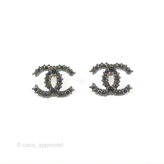 Chanel CC Earrings Gun Metal Tone 14A