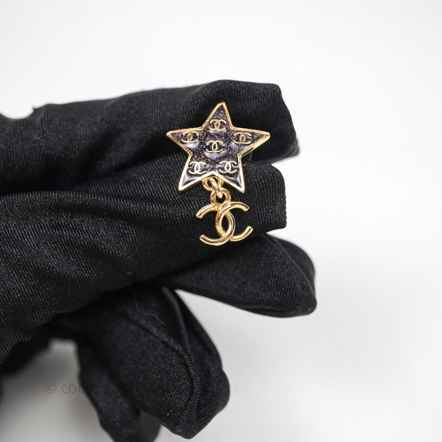 Chanel Star Drop CC Earrings Gold Tone 24C