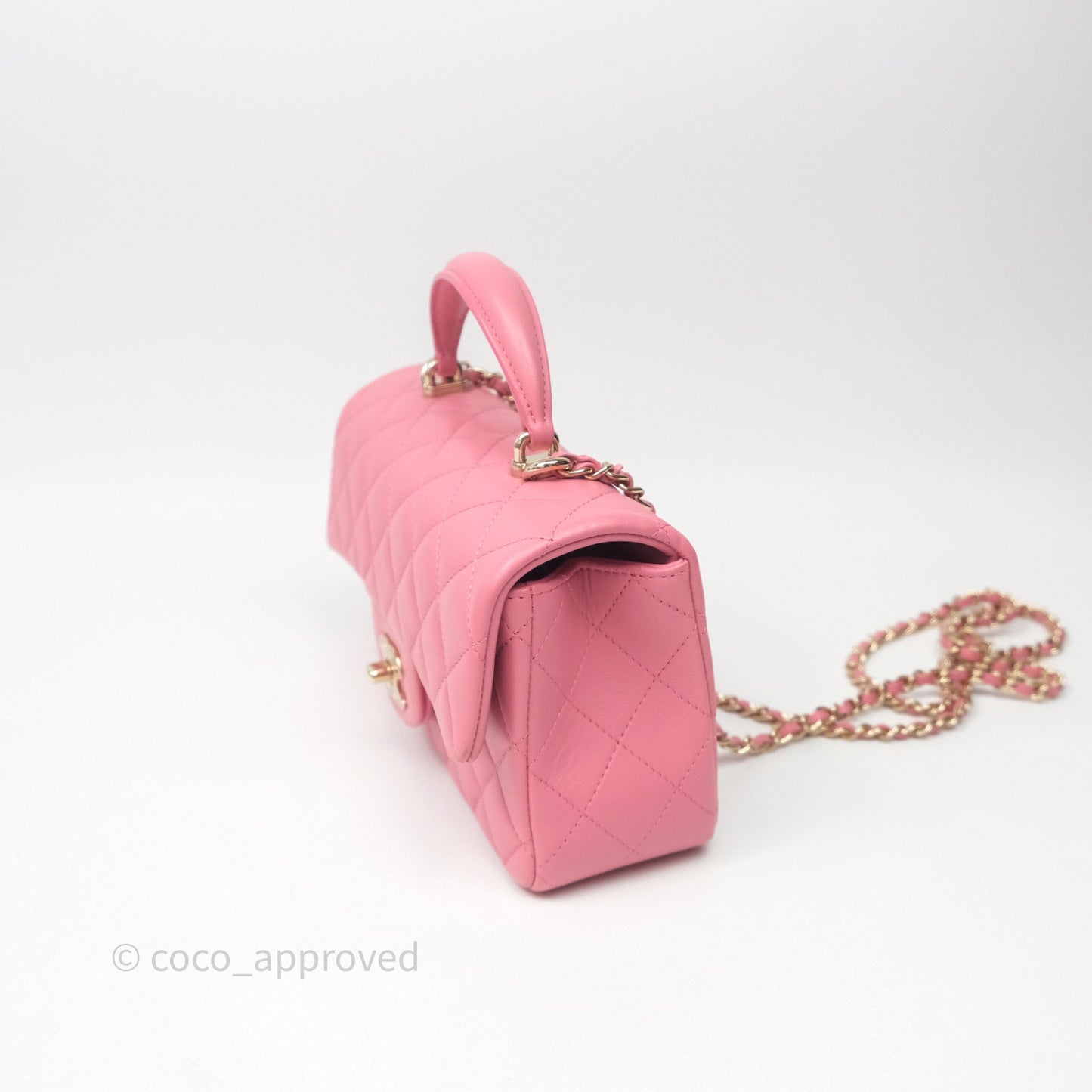 Chanel Top Handle Mini Rectangular Flap Pink Lambskin Gold Hardware