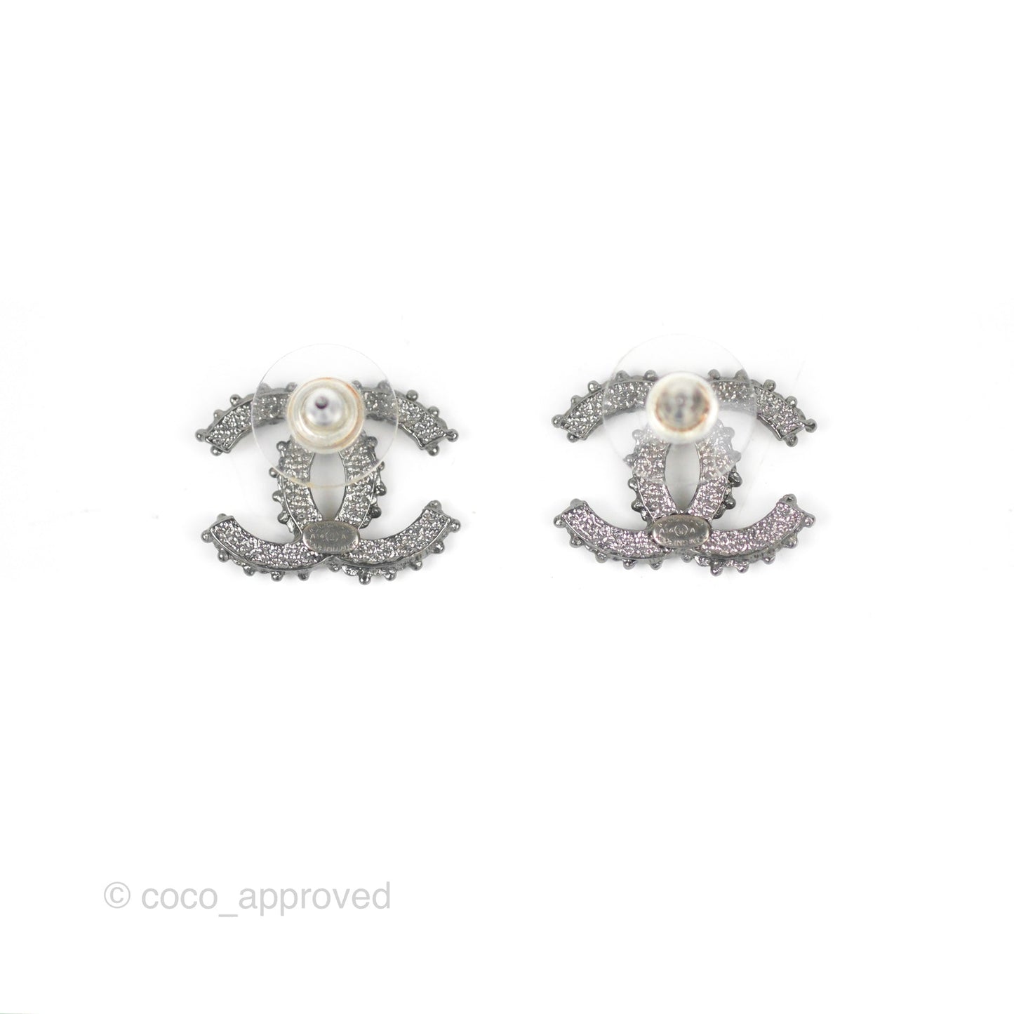 Chanel CC Earrings Gun Metal Tone 14A