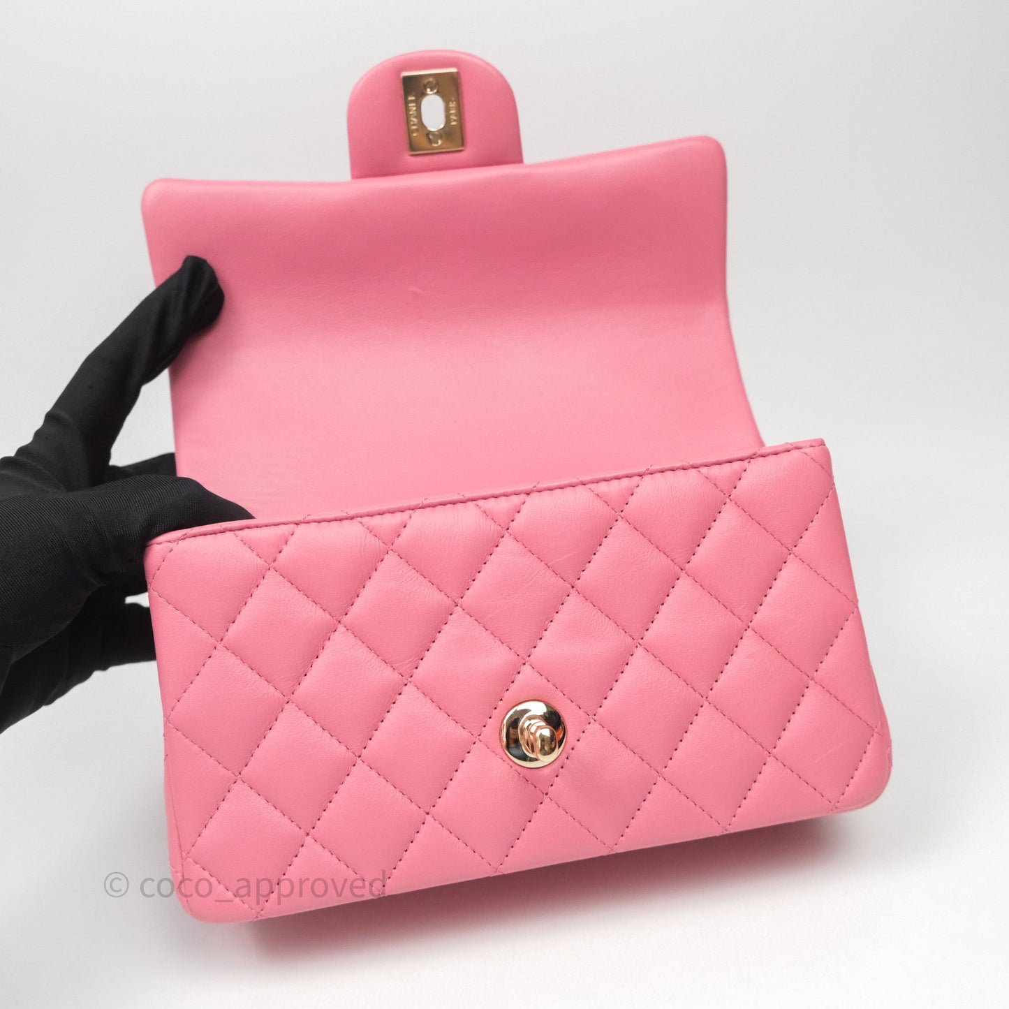 Chanel Top Handle Mini Rectangular Flap Pink Lambskin Gold Hardware