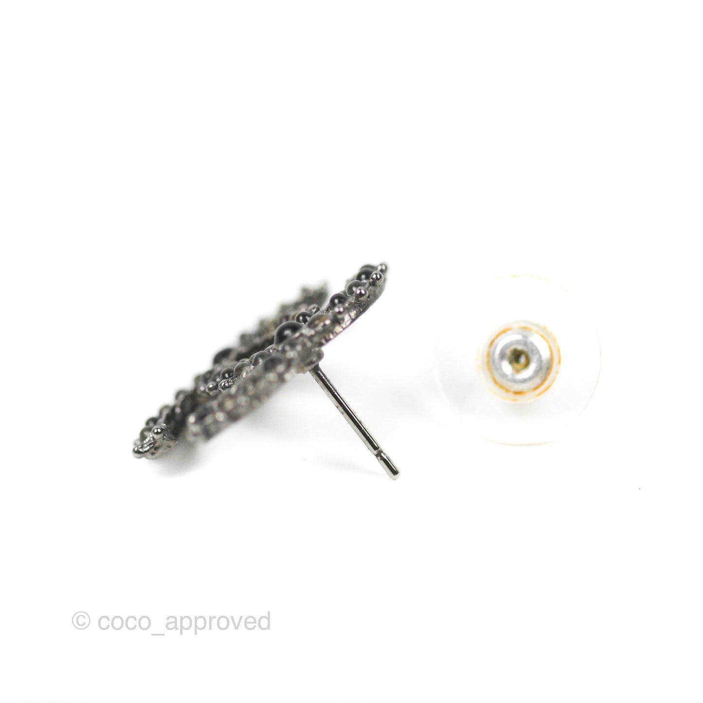 Chanel CC Earrings Gun Metal Tone 14A